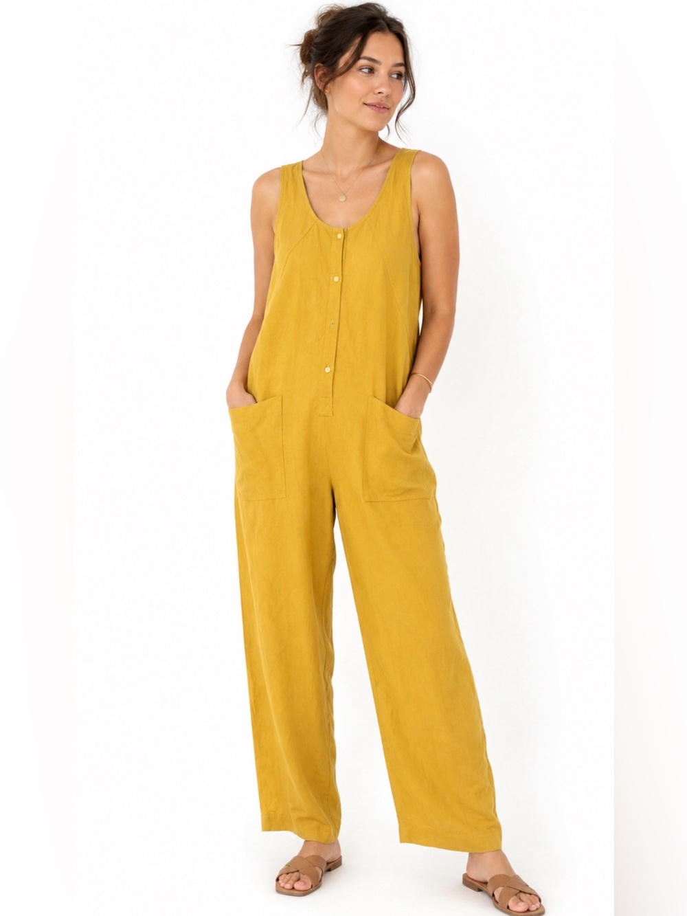 Eve Gravel Saint-Germain Linen Blend
Jumpsuit in Tournesol Mustard Yellow Size S